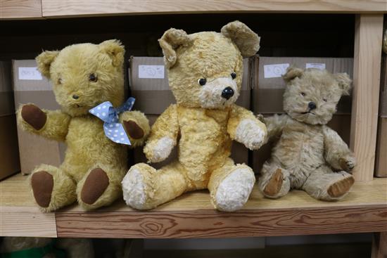 Seven bears, Chiltern 1960s, Farnell hair loss 1930s, three others, tallest 15in.